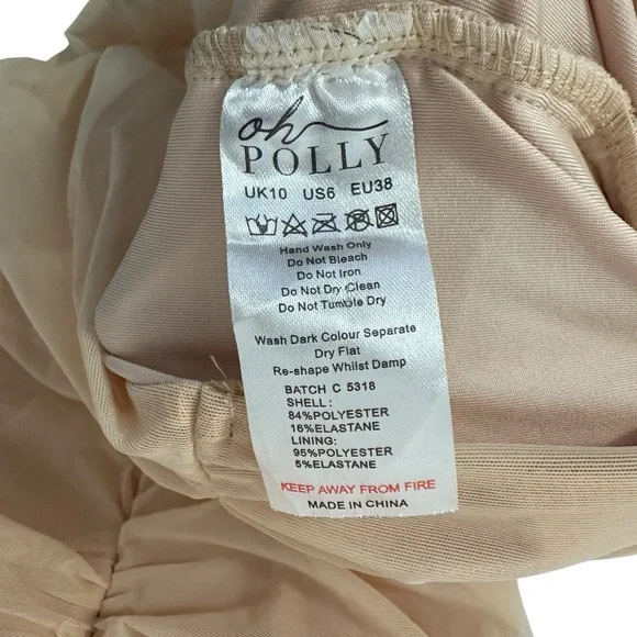 Oh Polly St. Germain Ruched Embellished Beaded Long Sleeve Mini Dress Sz 6 Beige - Picture 11 of 12